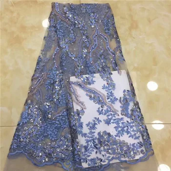 

Hot selling african lace fabric high quality purple african lace fabric with sequins for wedding Embroidery France tulle lace