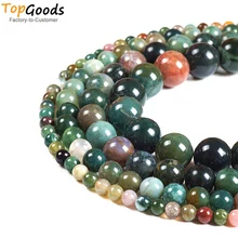 TopGoods Бусы из натурального камня индийский агат Круглый свободный браслет с Зелеными камнями Материал 4 6 8 10 12 мм бусины для изготовления ювелирных изделий