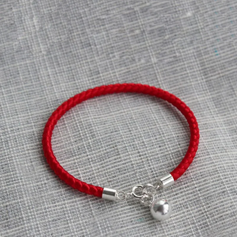 La MaxZa Стерлинговое Серебро 925 пробы маленький колокольчик очаровательные классические толстые красные веревочные браслеты нитка регулируемые браслеты для женщин