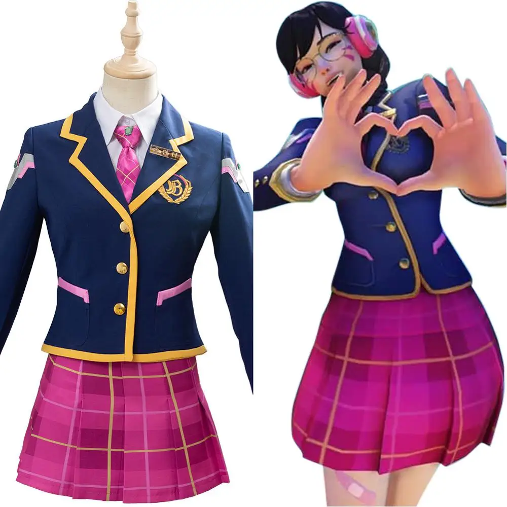 Игра OW cosplay DVA Song Hana костюм Школьная форма очки Хэллоуин Вечеринка карнавал