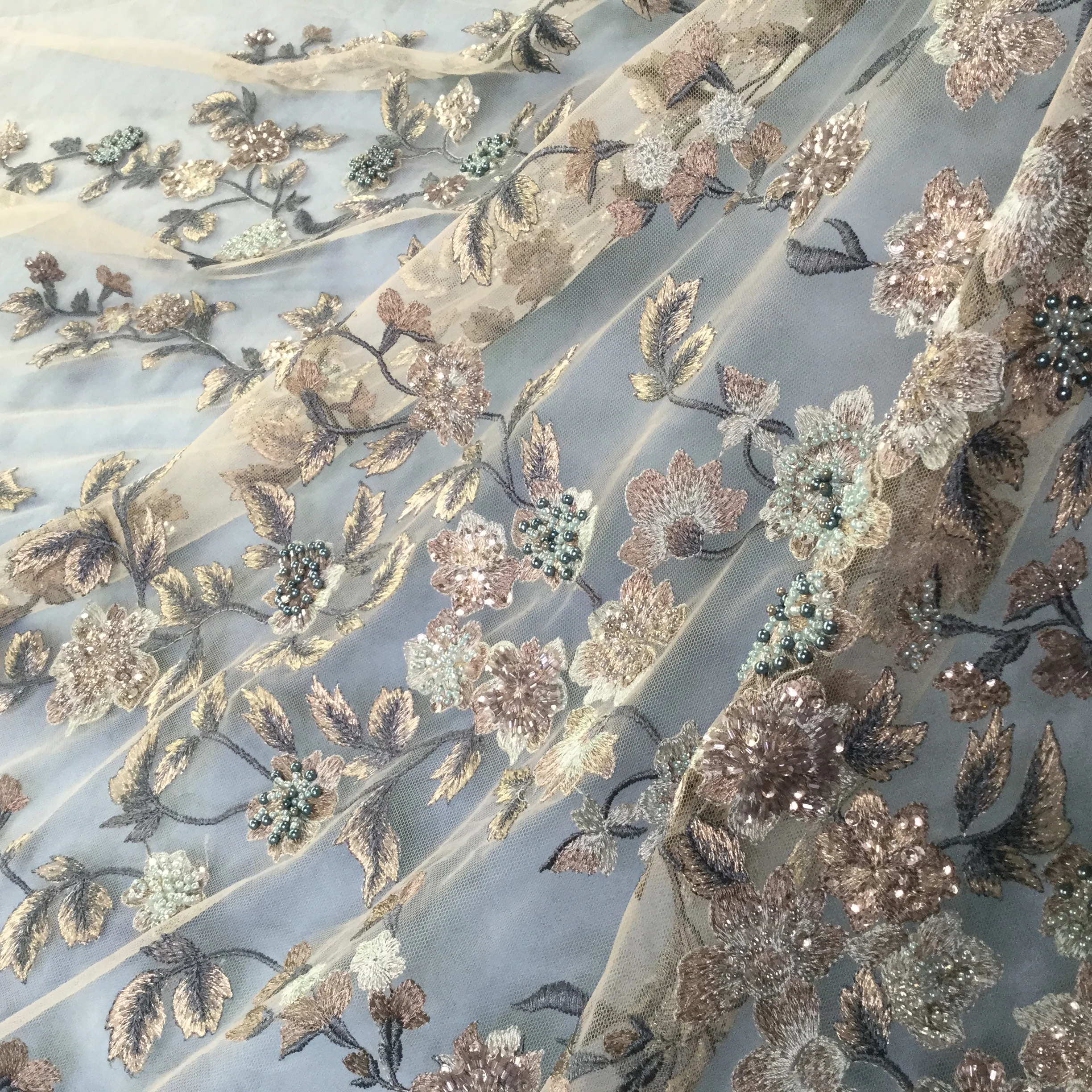 

embroidery mesh fabric nigerian tulle lace fabric ZH-52920 with sequins good looking French Net Lace Fabric