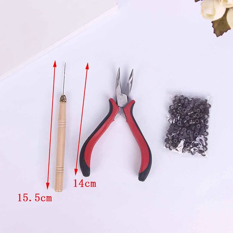 1 Set Hook Tool Kit Silicone Beads Micro Rings Loop Hair Extensions