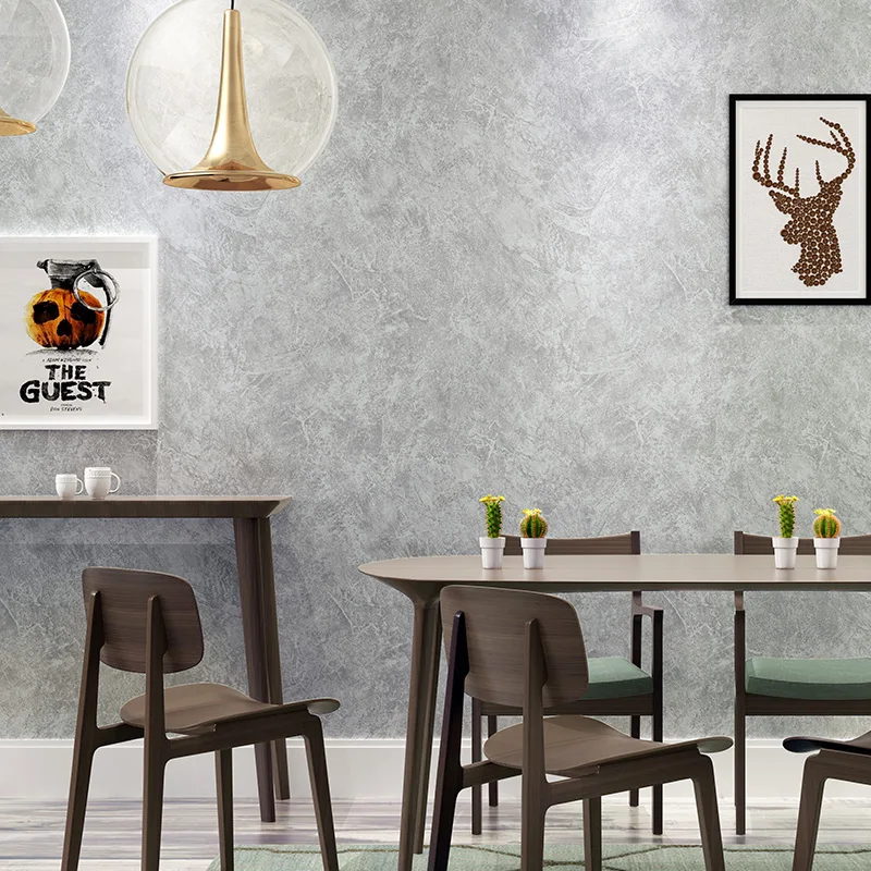 

vintage nostalgic industrial wind non-woven plain solid color cement gray wallpapers barber shop restaurant office wall paper