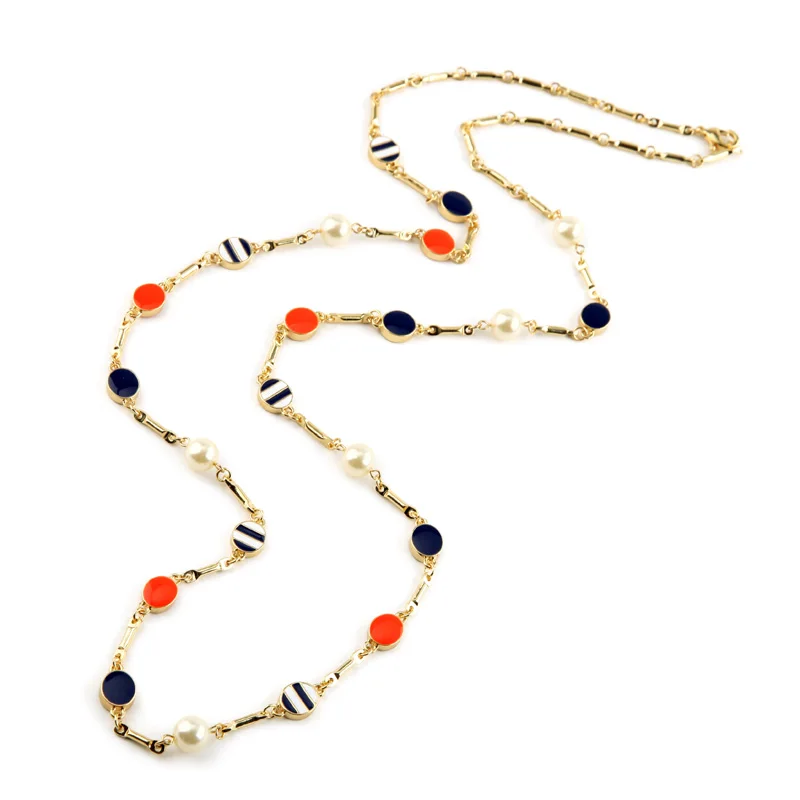 

Fashion Long Design New Vintage Accessories Women Retro Enamel Necklace Double Sides Long Necklace Women