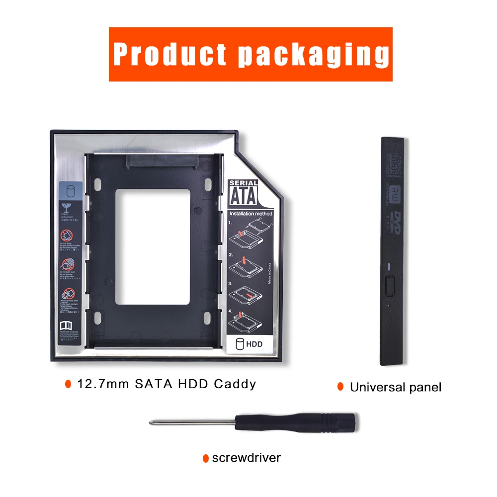 Алюминиевый Универсальный 2-й HDD Caddy 12,7 мм SATA to SATA 3,0 для ноутбука ODD CD-ROM DVD-ROM OptiBay 2," SSD чехол для жесткого диска