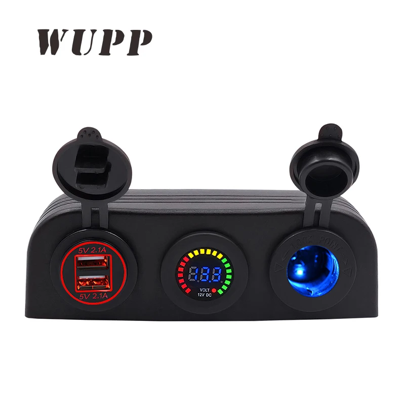 WUPP Красный 12 В в авто прикуриватели разъем Цвет Вольтметр 5 V 2.1a Dual Usb автомобилей