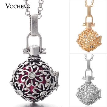 

Wholesale 10pcs/lot Vocheng Pregnancy Ball 3 Colors Copper Metal Pendant Cage Necklaces with Stainless Steel Chain VA-045*10