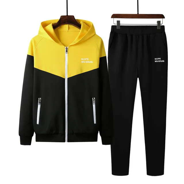 yellow Rlyaeiz спортивный костюм для мужчин Осенняя повседневная спортивная одежда Цветные Лоскутные толстовки на молнии+ брюки мужские спортивные костюмы 4XL - Цвет: yellow