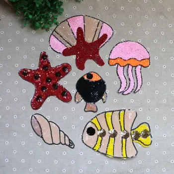 

under the sea 6pcs big size sequins patches applique patches for clothing ,patch sewing on parches bordados embroidered patches
