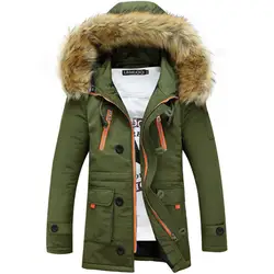 -25 градусов 2018 Мода Повседневное парка воротник зеленого Slim Fit Мужская зимняя куртка с капюшоном в Корейском стиле для мальчиков длинное