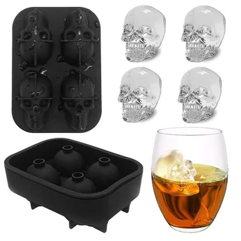 

3D Skull Mold Ice Cube Tray Silicone Mold 4-Cavity DIY Ice Maker Mold for Cocktail Whiskey Candy Pudding Milk Kitchen Accessorie
