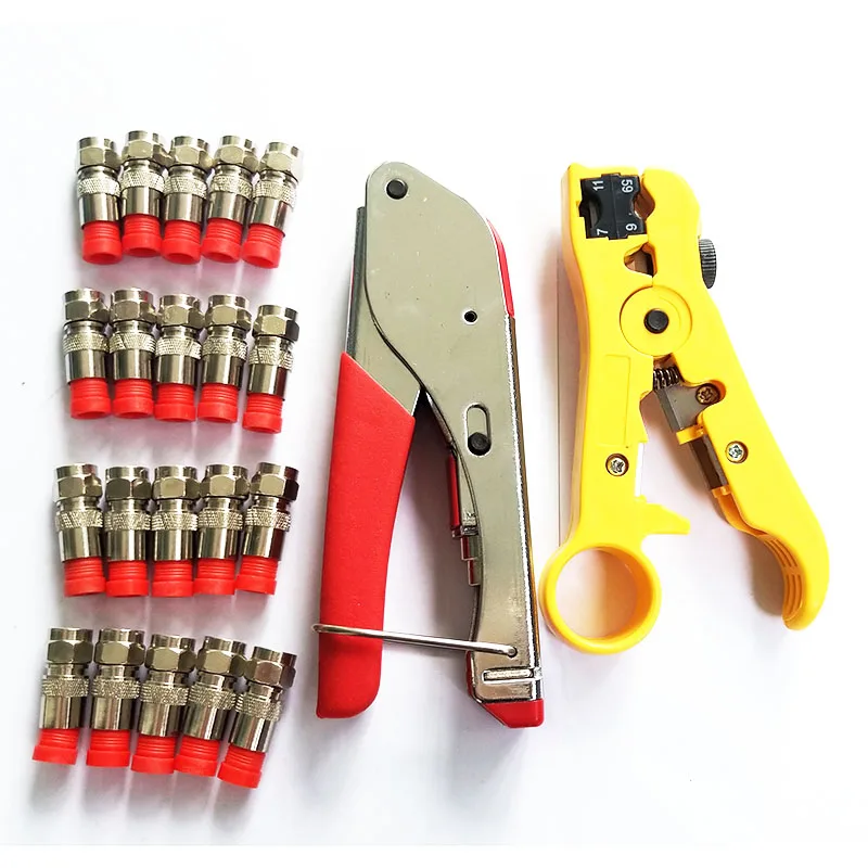 

20 PCS RG59 Compression f Connector with RG59(4C) RG6(5C) compression connector crimping Tool Coax Cable Wire Stripper Kit