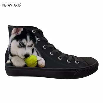 

INSTANTARTS 2019 New Female Walking Shoes Cute Husky/Chihuahua Dog Print Woman Sports Shoes Classic High Top Lace Up Canvas Shoe