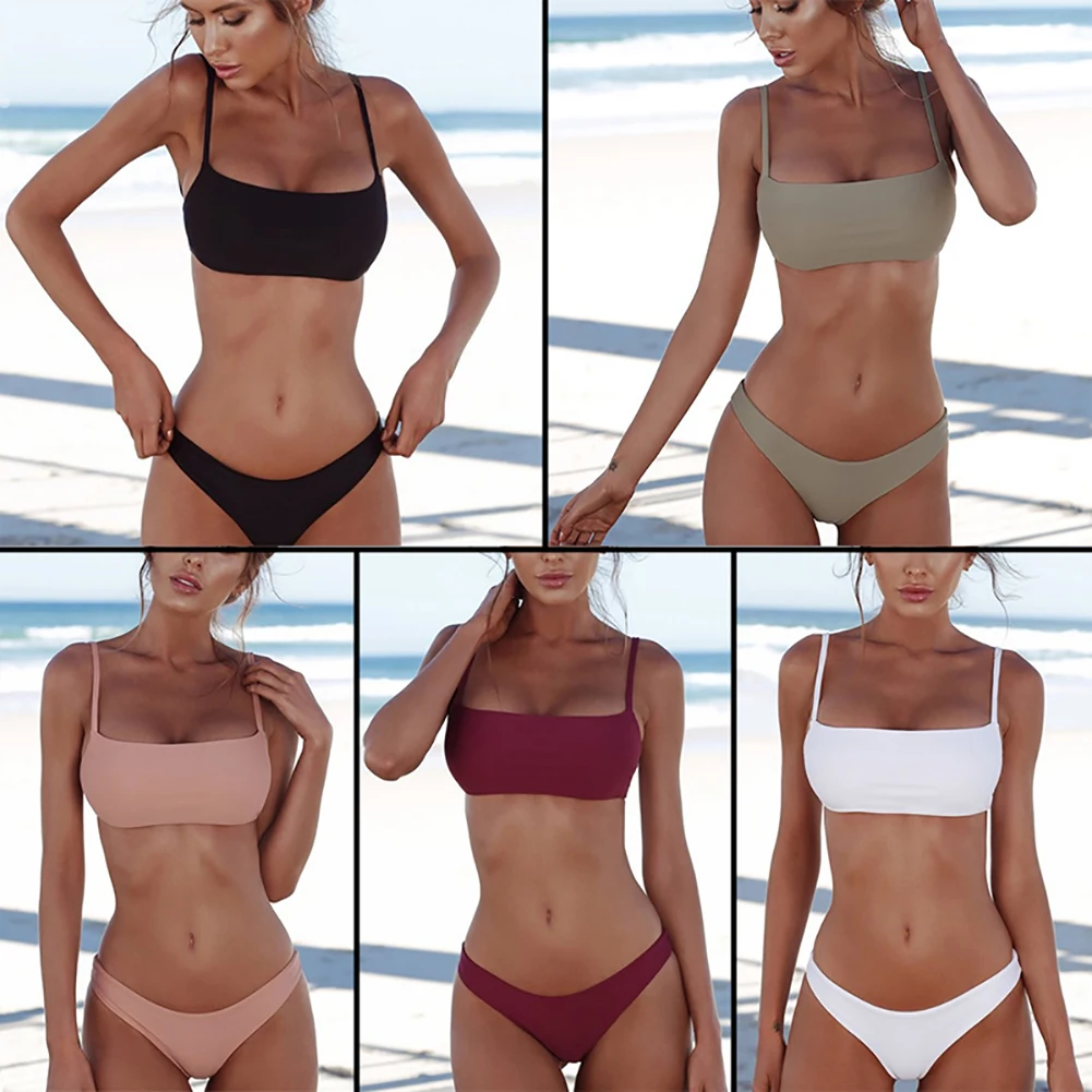 

2019 Women Sexy Summer Two-Piece Solid Charming Bandage Hollow Backless Set For Party Attractive Triangle Bather Suit