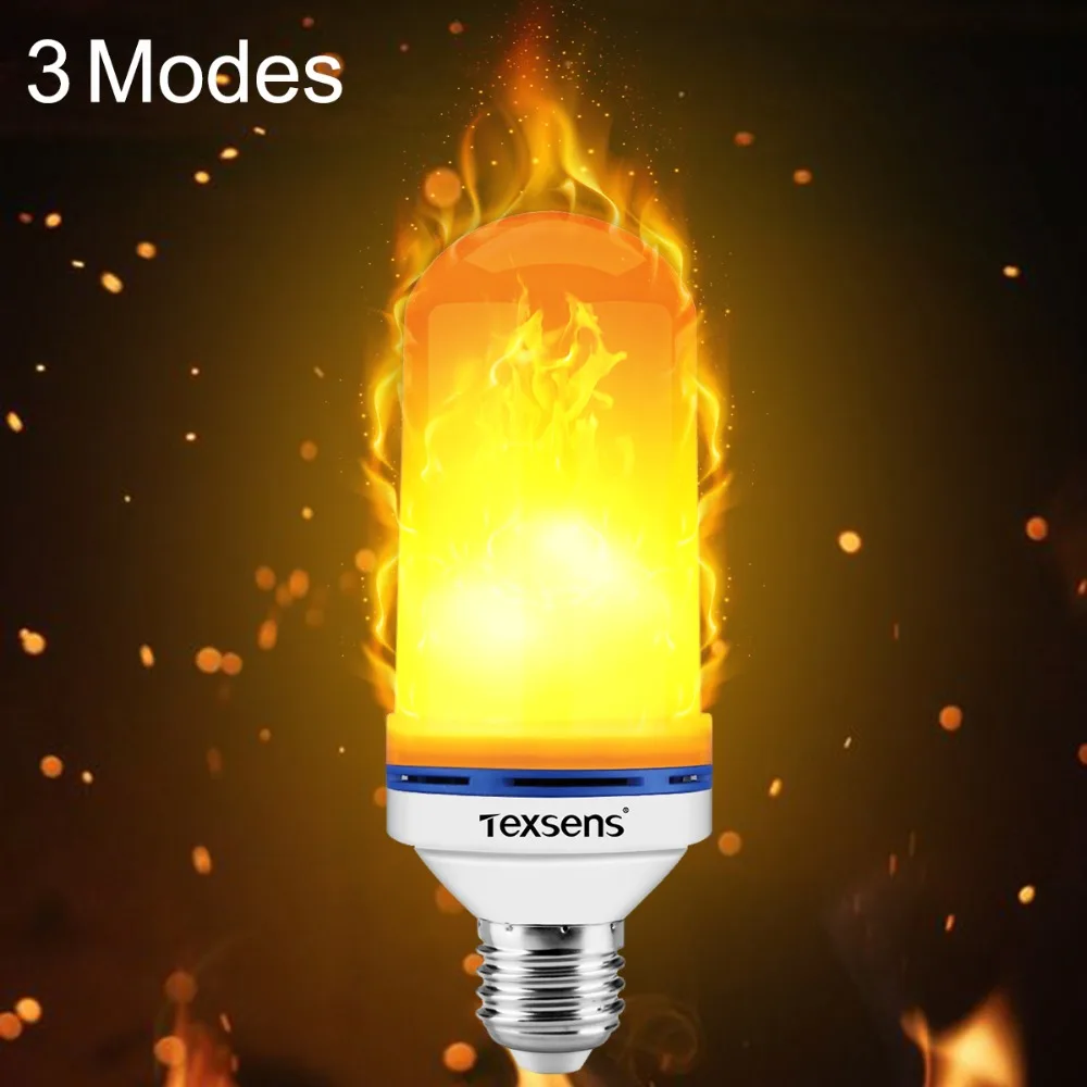 Texsens 3 режима E27/E26 светодио дный эффект пламени лампочки мерцание 2835 освещения Винтаж мерцающего эмуляции свет пламени Декор лампы