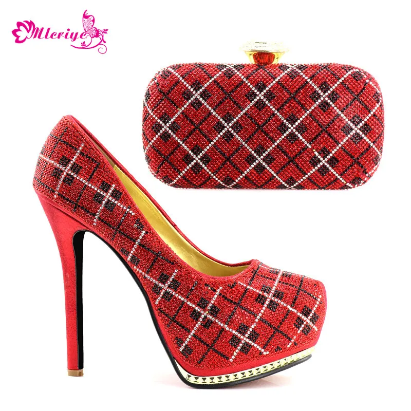 New Arrival Italian Designer Shoes and Bags Matching Set Decorated with Rhinestone Latest Matching Shoes and Bag Set In Heels