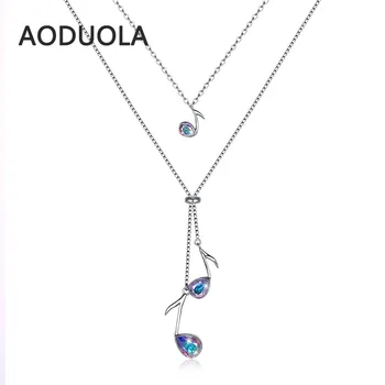

925 sterling silver necklace Musical symbol shape crystal Pendant silver long Chain Necklaces for Women Jewelry gift Fashion