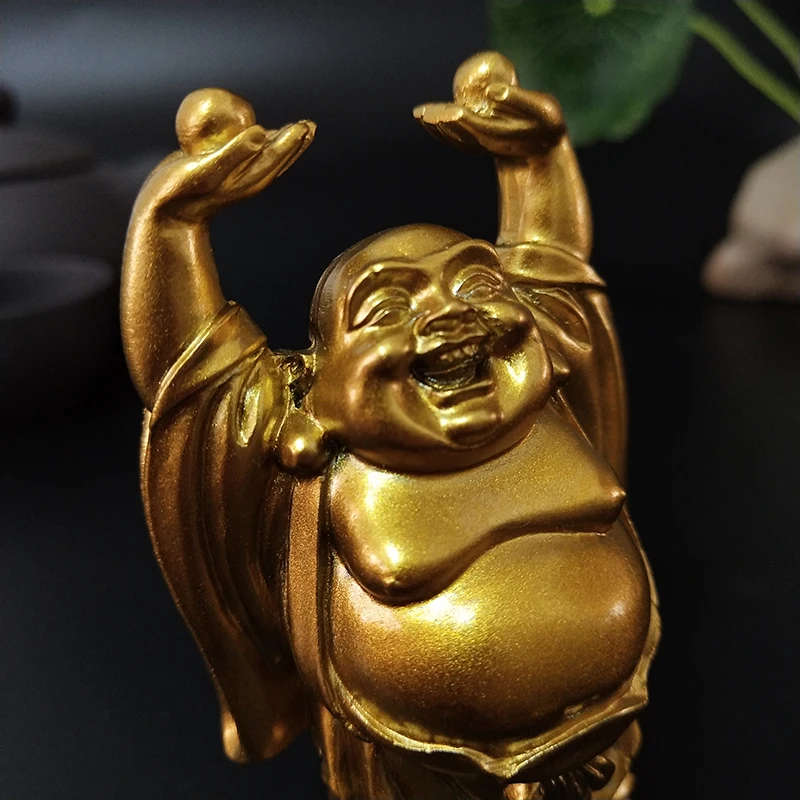 Golden Laughing Buddha Feng Shui Sculpture for Home and Garden Decoration - Maitreya Buddha Figurine Ornament image 5