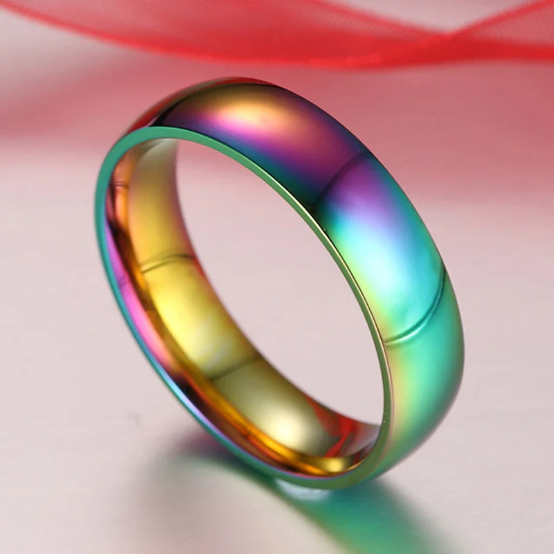 LGBT Rainbow Ring Gay Pride Colorful Men Women Titanium Stainless Steel Homosexual Couple Rings Jewelry Wedding Band Full Size