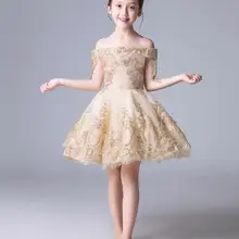 Золотой Тюль-блеск, летнее платье для девочек цветок без шнурка, платье для девочек на свадьбу, детское праздничное платье принцессы для первого причастия