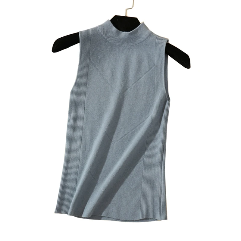  2020 New Half High Collar Tank Tops Female Summer Fashion Solid Women Hight Quality Blue Gray Black