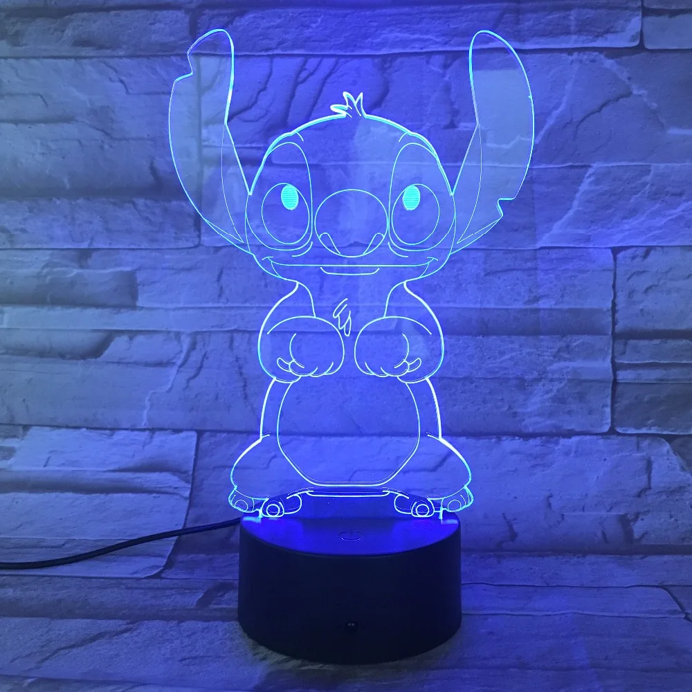  Cartoon Stitch 3D Lamp Bedroom Table Night Light Acrylic Panel USB Cable 7 Colors Change Touch Base - 32881039368