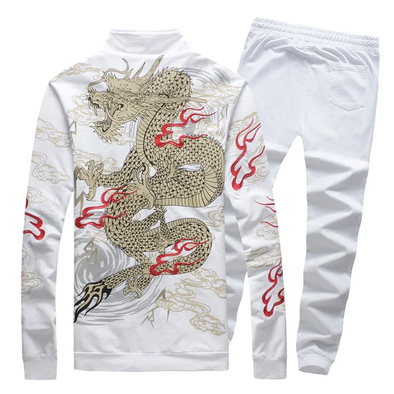 SHAN BAO 2017 New Fashion Mens Sets Chinese Style Dragon Print Mens Sportswear High Quality Mens Clothing Sets Suits For Men 5XL