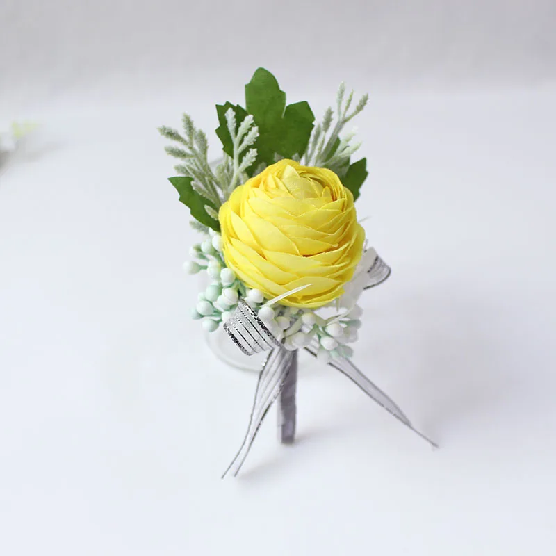 15101-Boutonniere Flowers wedding wrist corsage flowers silk roses yellow  (35)