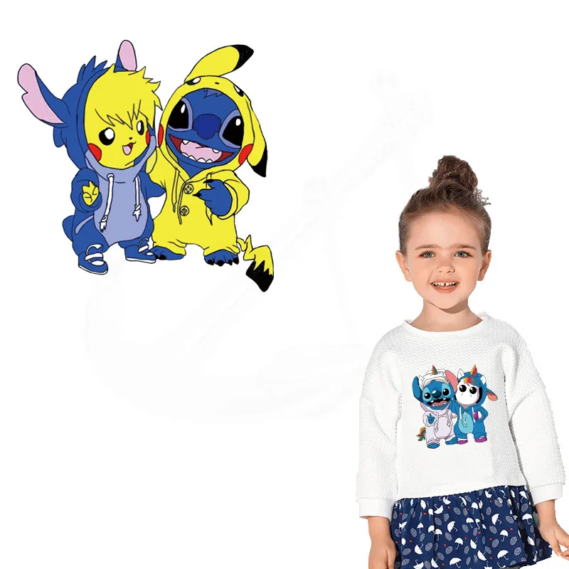 

New Stitch and Pikachu Iron-On patches for clothes DIY Children T-shirt clothing patches Thermal transfer sticker