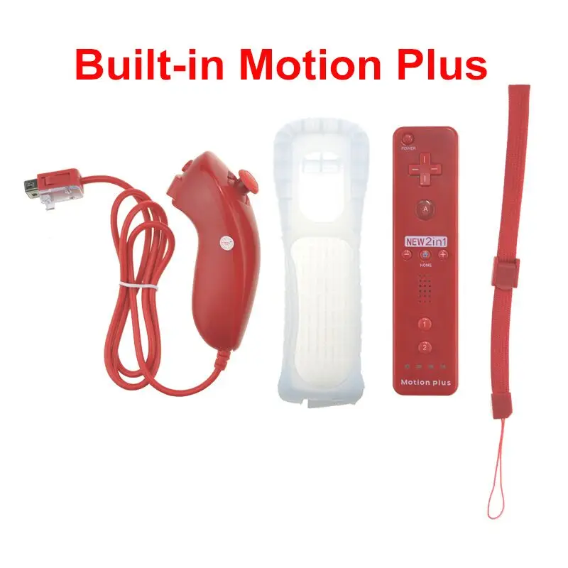 Встроенный контроллер Motion Plus для беспроводных игр wii, пульт ДУ Nunchuck для wii 2 в 1, Bluetooth, игровой контроллер, силиконовый мягкий чехол - Цвет: with motion plus