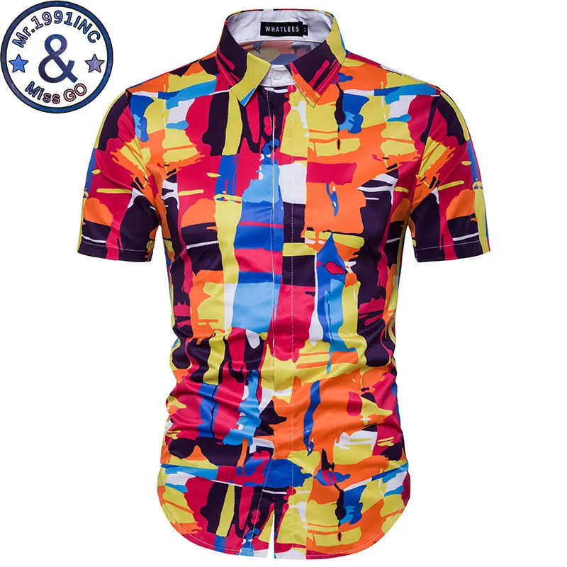 Joe Wenko Mens Fashion Short Sleeve England Lapel Button Front Print Shirts 