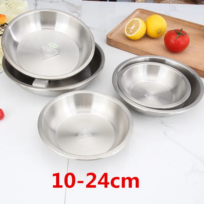 

thick 304 Stainless steel dinner plates fruit soy sauce Pepper Disc round family fruit dessert plate serving tray dish Bowl