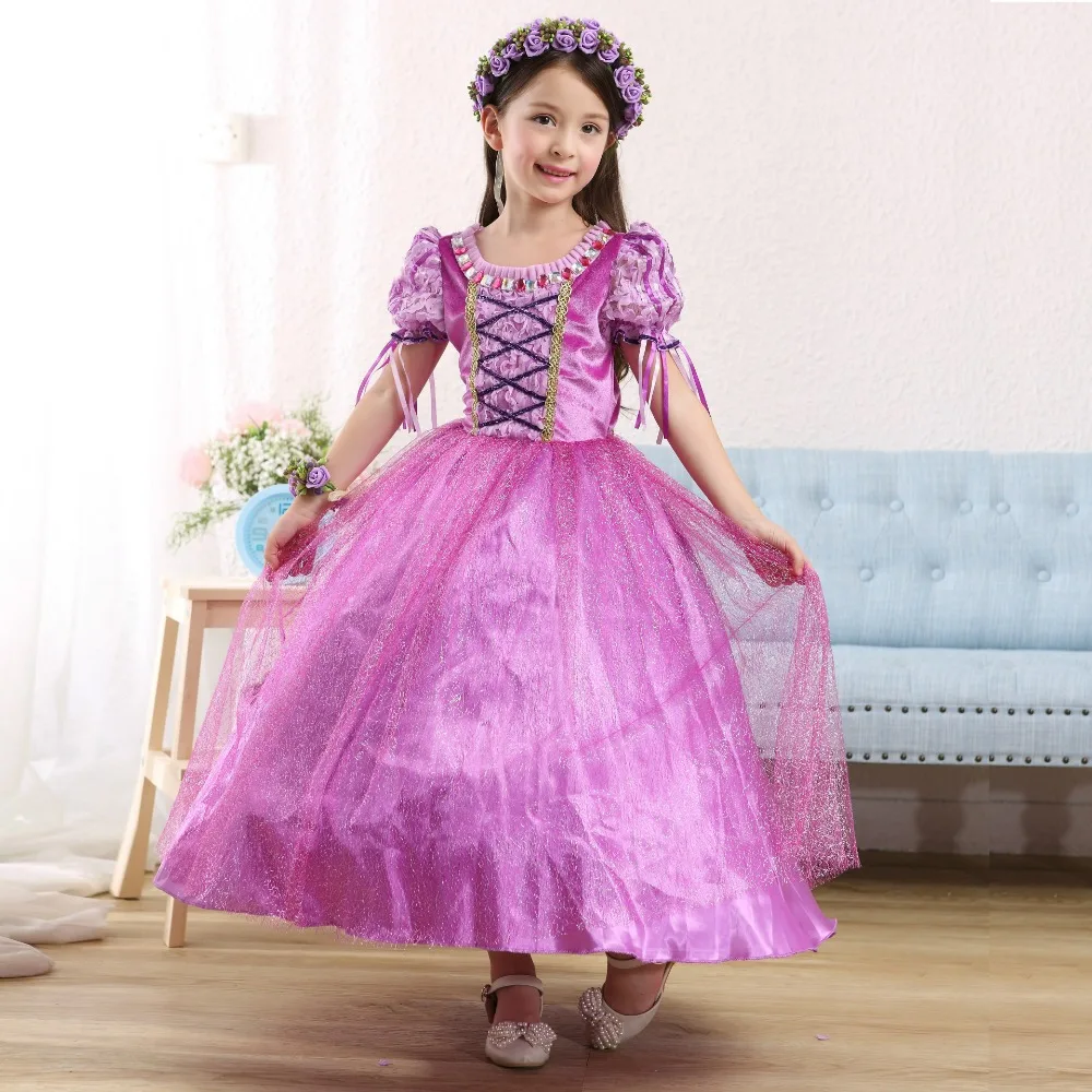New Kids Dress 2015 Summer Purple Short Sleeve Performance Dress Sophia Toddler girl Clothes Christmas Dress