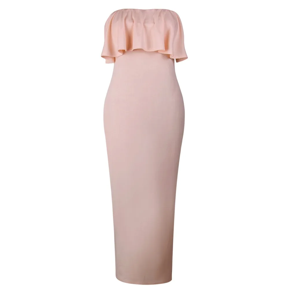 SHIBEVER New Ruffles Slash neck club women bodycon dress long Pencil summer sexy Strapless maxi Party dress Vestidos 4