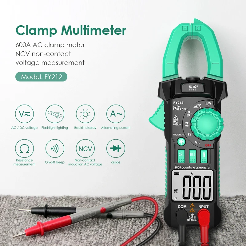 

DC Clamp Meter Multimeter Clamp Meter Non-Contact 6000 Count Clamp Multimeter True RMS NCV Multimeter Clamp DC AC Current Tester