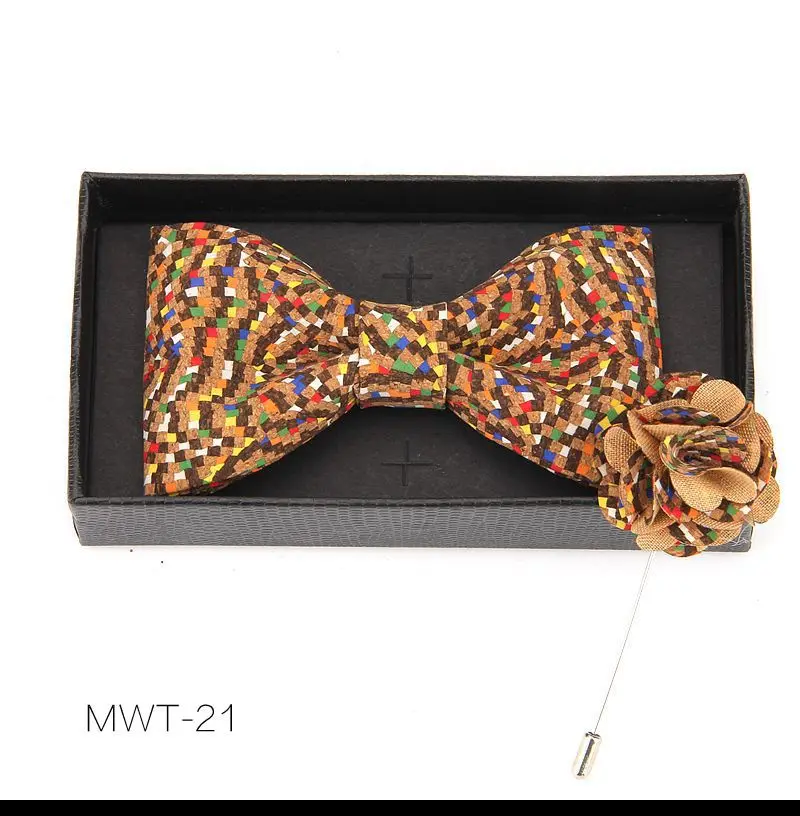 Новая мода, индивидуальная повседневная мужская креативная деревянная пробка, трендовый Повседневный галстук-бабочка, деревянный нагрудный цветок, два предмета - Цвет: MWT21