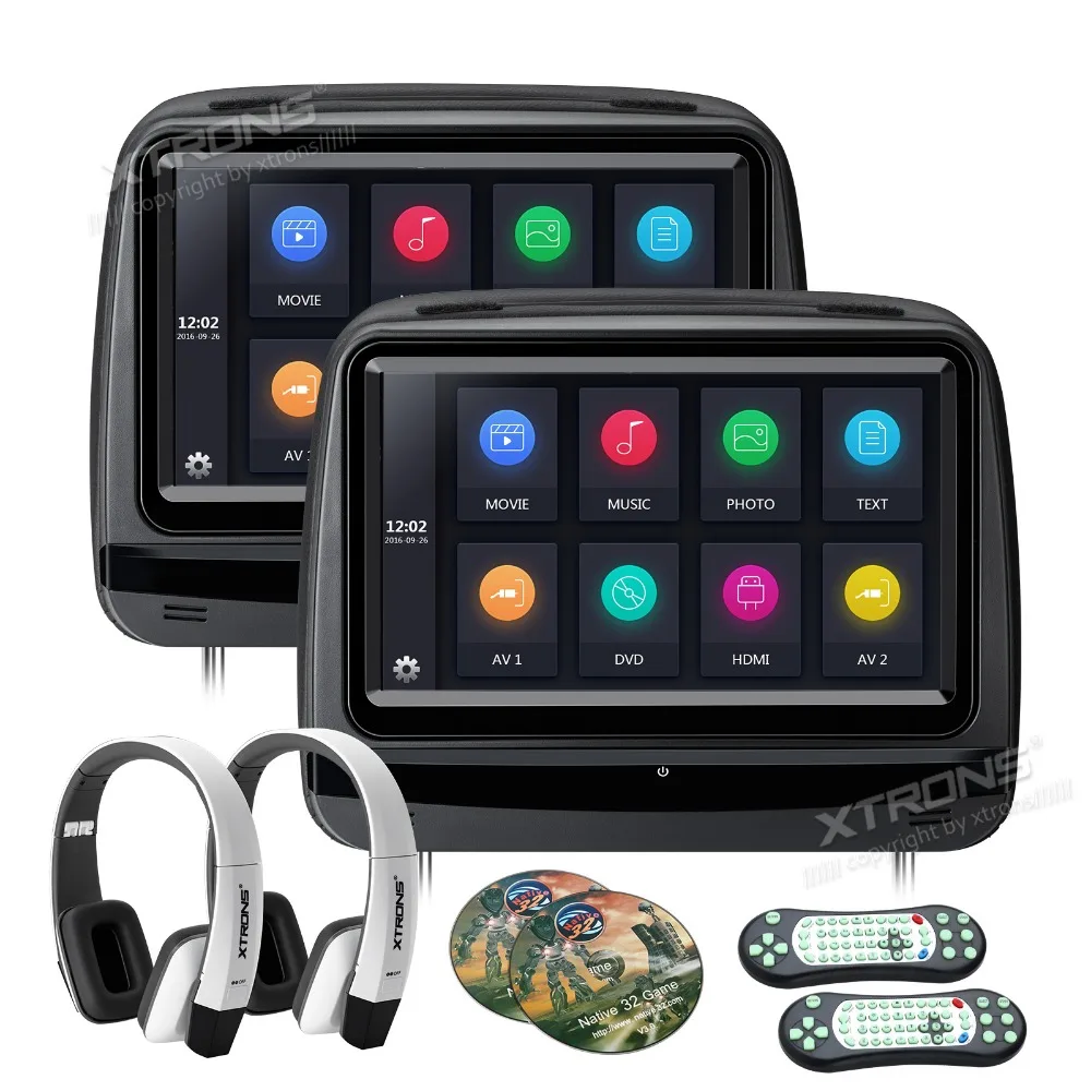 XTRONS 2pcs 9 inch Car Headrest DVD Player Monitor1080P Video HD