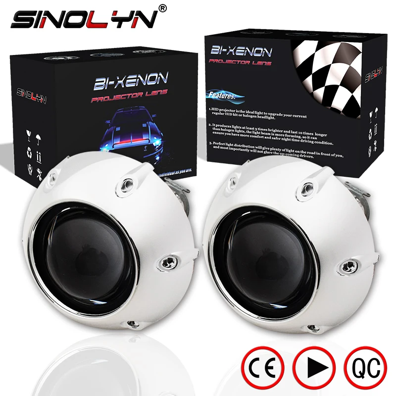 SINOLYN 2.5'' Mini HID Bi xenon Lens Projector Headlight With Silver Shrouds For Car Automobiles Headlamp Retrofit DIY H1 H4 H7 SINOLYN 2.5'' Mini HID Bi xenon Lens Projector Headlight With Silver Shrouds For Car Automobiles Headlamp Retrofit DIY H1 H4 H7