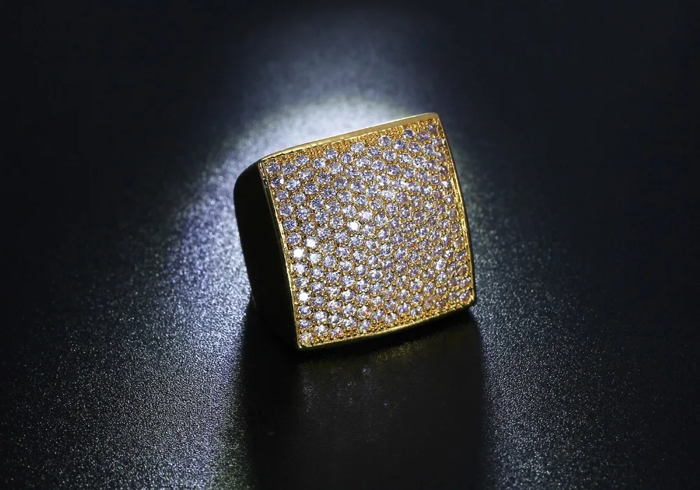 Золотое Большое Квадратное кольцо, высокое качество, классические кольца для женщин, блестящие циркониевые кристаллы, новые элегантные модные ювелирные изделия
