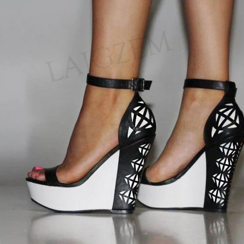 LAIGZEM Women Sandals Platform Wedges Heels Sandals Cut Outs Custom Shoes Woman Casual Sexy Sandalia Zapato Big Size 34-52 (5)