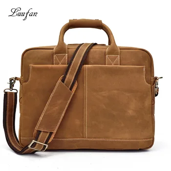 

Men Business Briefcase Crazy Horse Genuine Leather Shoulder Portfolio Laptop Bag Fashion Document Bag Cow Leather Office Handbag