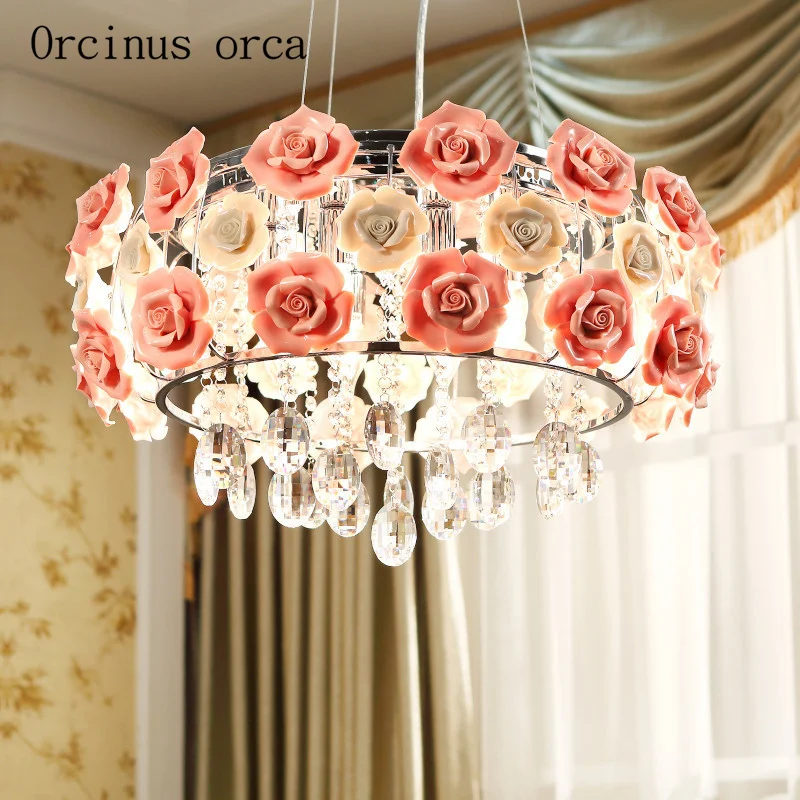 Warm romantic flower crystal chandelier bedroom living room restaurant ...