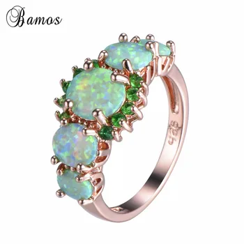 

Bamos Green/Orange Fire Opal Finger Ring Exquisite Rose Gold Filled Wedding Rings For Women Luxury Jewelry Mothers Day Gift