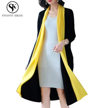 

Autumn Winter Woman Long Cardigan Knitting Sweater Coat Elegant Casual Scarf Collar Sweater women Loose Plus size Sweaters LP377