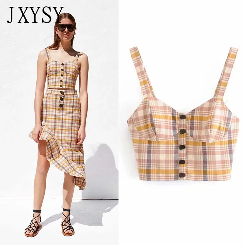 

JXYSY 2019 women t-shirt tops england style cotton woven england style plaid Short women tops t-shirt