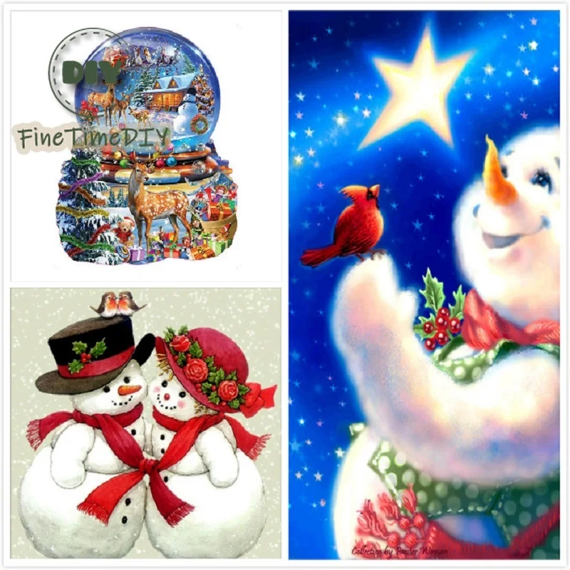 FineTime Diy Diamond Painting Cross Stitch Christmas Snowman partial 5D Mosaic Decoration Round Embroidery Santa | Дом и сад