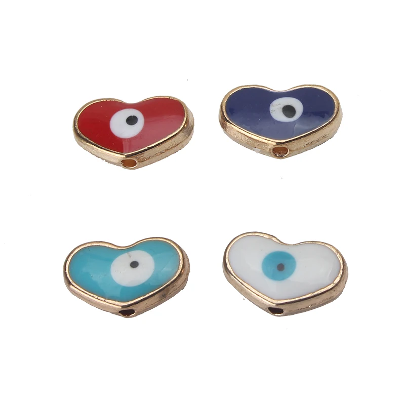 

2pcs/lot 14*9mm Colorful Alloy Evil Eye Heart Charms Bracelet Necklace Spacer Beads Diy Jewelry Making Accessories