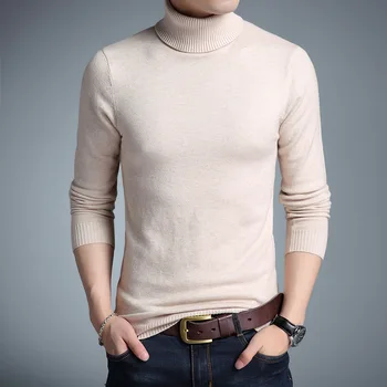 

2019 New Spring High Neck Warm Sweater Men Turtleneck Brand Mens Sweaters Slim Fit Pullover Men Knitwear Male Double Collar 4XL