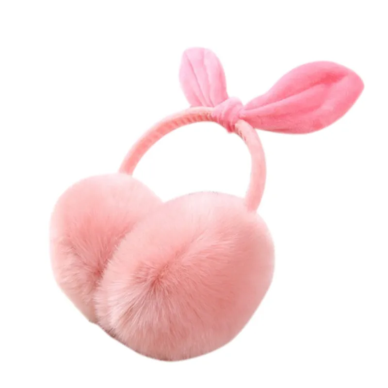Унисекс зима теплый мягкий искусственный мех плюшевые наушники для женщин уха теплые складные с бантом Новинка - Цвет: Pink