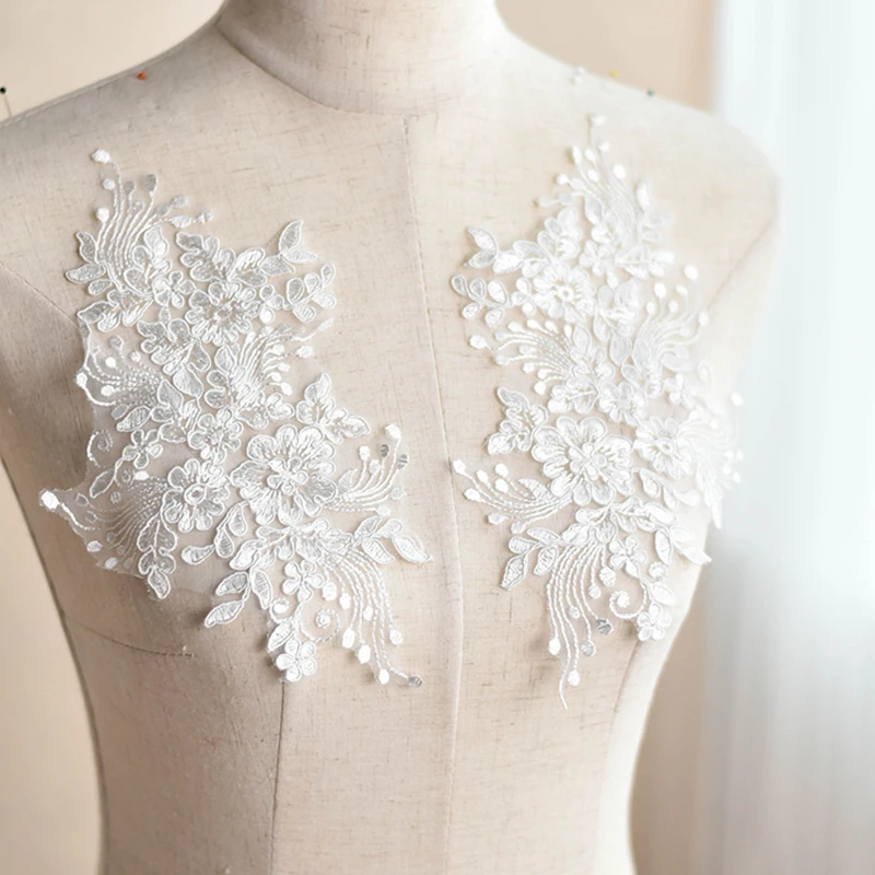 

10Pieces Ivory White Car Bone Lace Applique Embroidered French Lace Fabric Polyester Lace Trimmings For Sewing Wedding Dress
